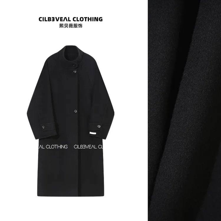 熙贝薇5【赫本大衣】冬季全羊毛立领单排扣长款毛呢大衣外套 G5557