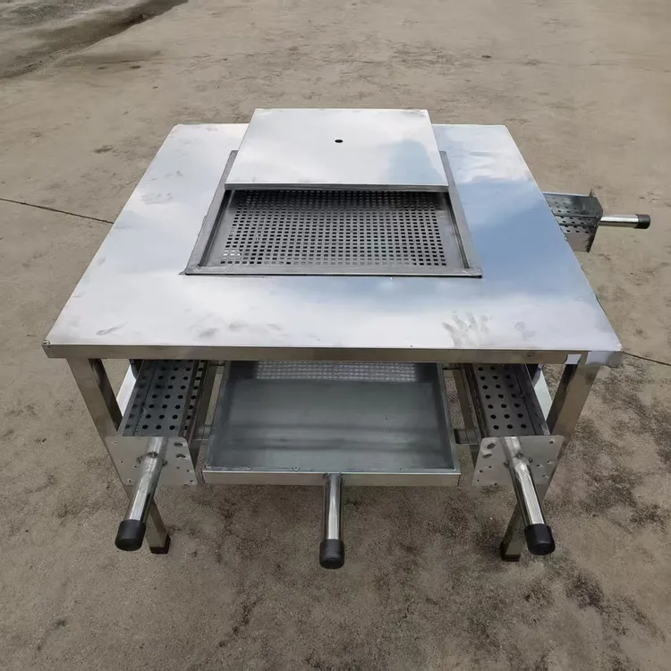 带三个碳盒木炭无烟烧烤桌商用淄博烧烤桌烤自助不锈钢加厚烤肉桌