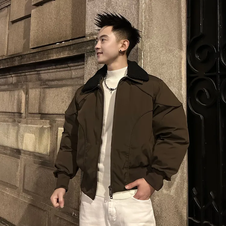 JIAN.DAN加棉加厚短款飞行服棉衣夹克外套短宽休闲墩形潮流棉服男