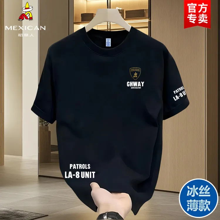 稻草人正品夏季青年短袖圆领T恤冰丝t恤衫百搭打底衫印花宽松速干