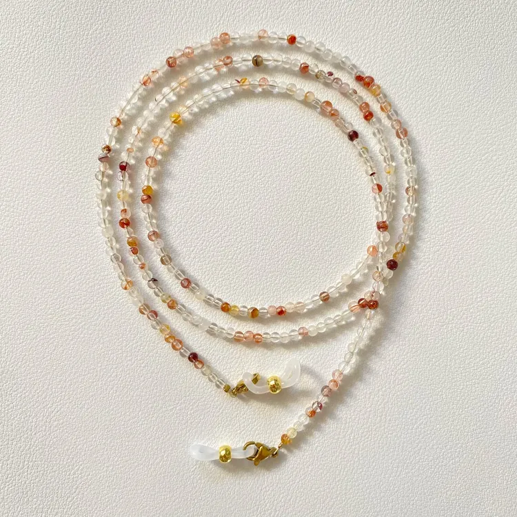 天然水晶红胶花眼镜链女精致圆珠3mm耳机链清爽波点时尚墨镜挂绳