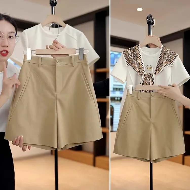 拉夏贝尔a字短裤女款秋季小个子2025新款简约薄款休闲西装五分裤