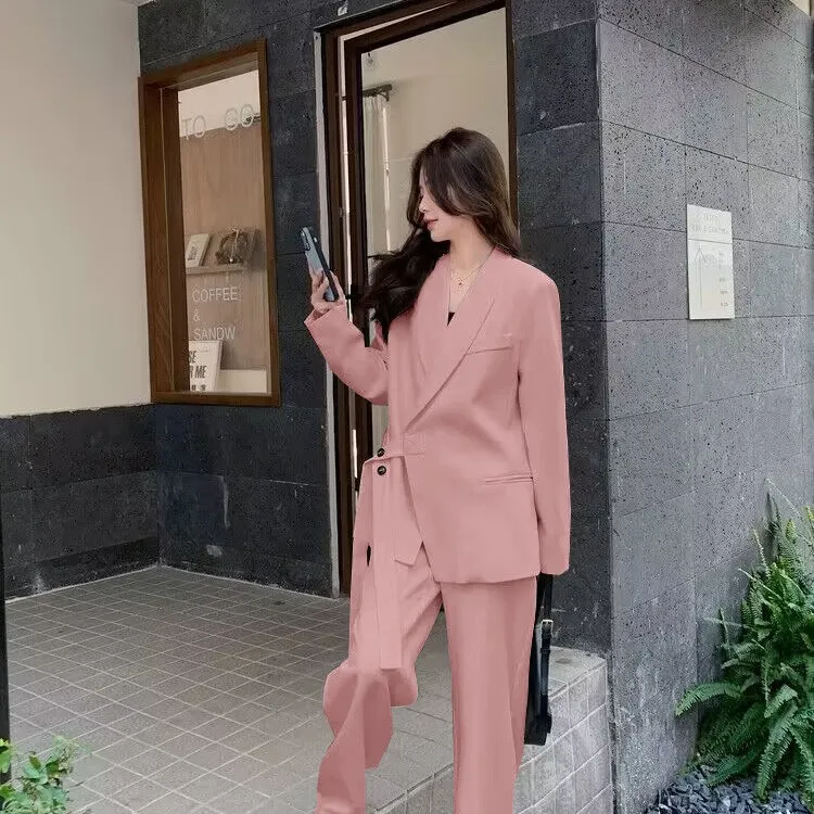 白色高级感西装套装女2025春新款设计感气质西服阔腿裤两件套