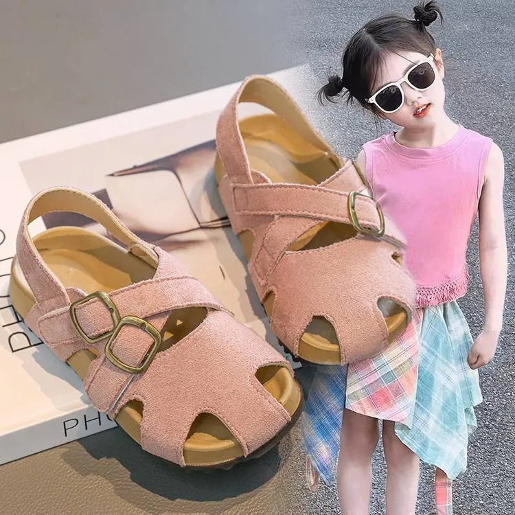 儿童凉鞋包头2025夏季新款女童复古软底沙滩鞋交叉带勃肯鞋男童鞋
