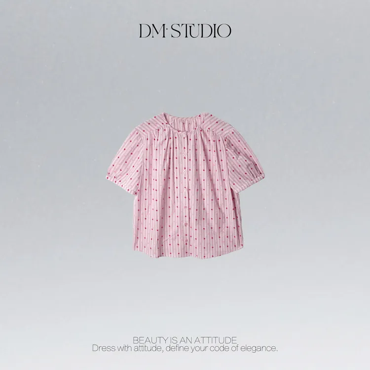 DEDM•STUDIO/减龄甜美气质精致感圆领排扣短袖衬衣2505CS/5003S