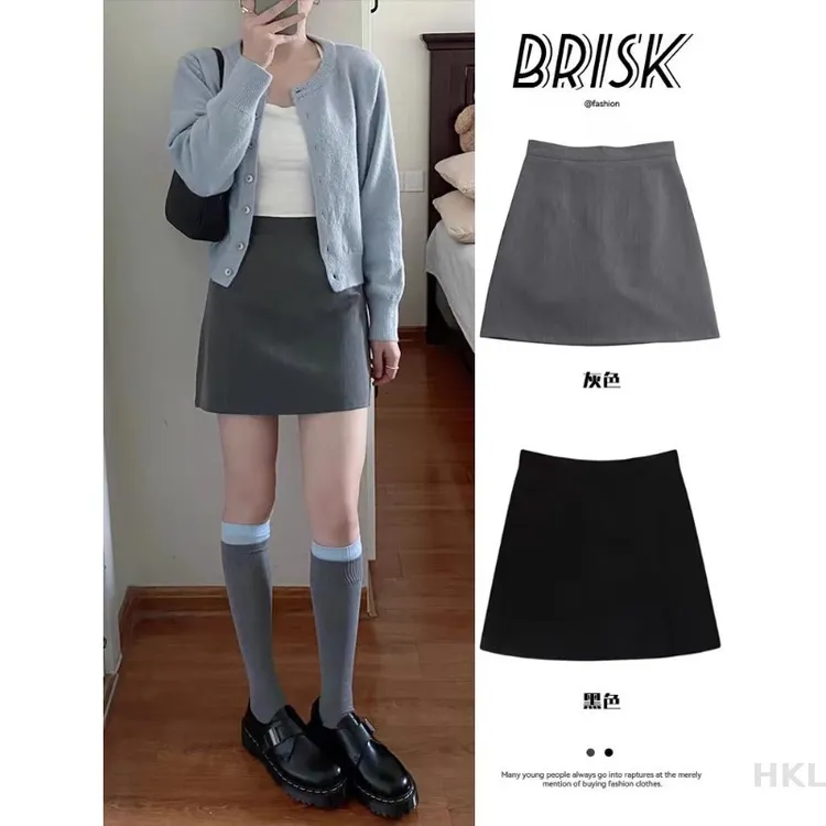 灰色高腰a字西装短裙春夏2025新款韩版显瘦百搭显学院百搭半身裙