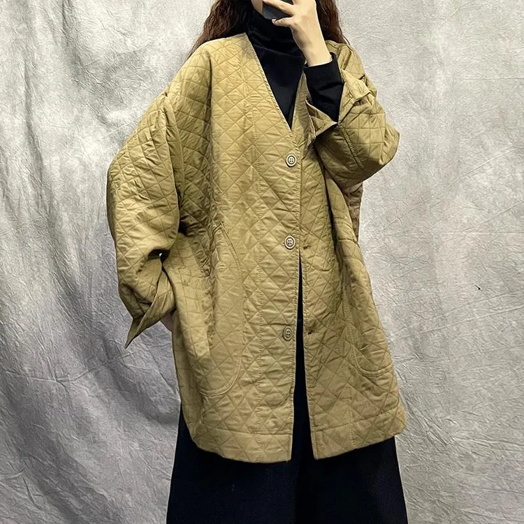 秋冬装新款复古风格子v领外套女短休闲宽松大码时尚