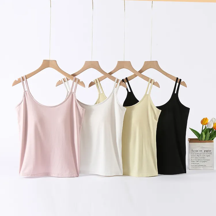 新款女士双肩带一体文胸吊带 带空气杯家居带胸垫棉背心内搭