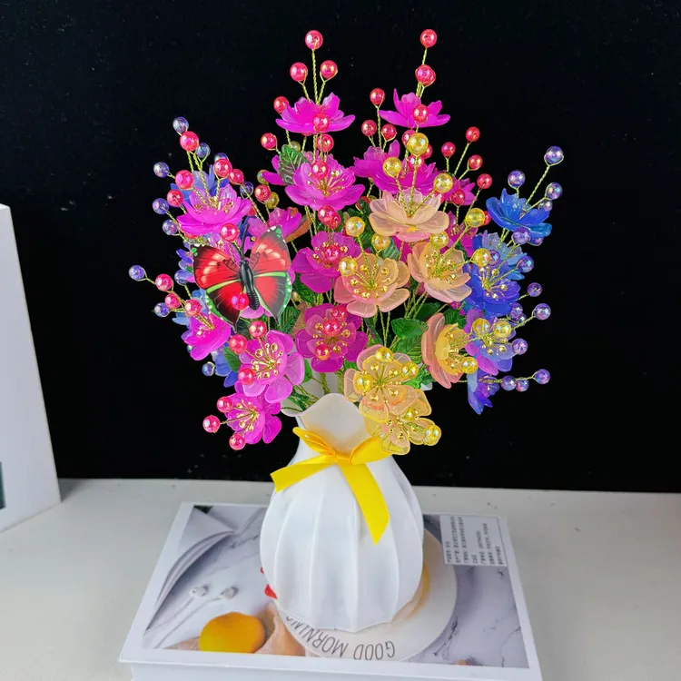 （有文精选）新款凤凰花手工diy桌面摆件漂亮至极送荷叶花瓶