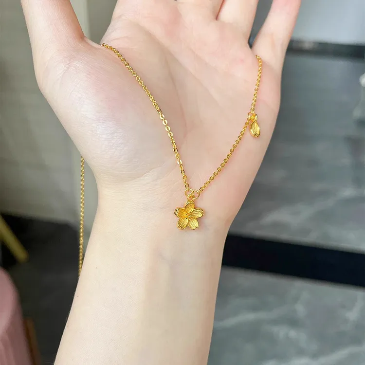 柯柒 钛钢项链 金色樱花项链女轻奢小众设计感时尚百搭锁骨链ins