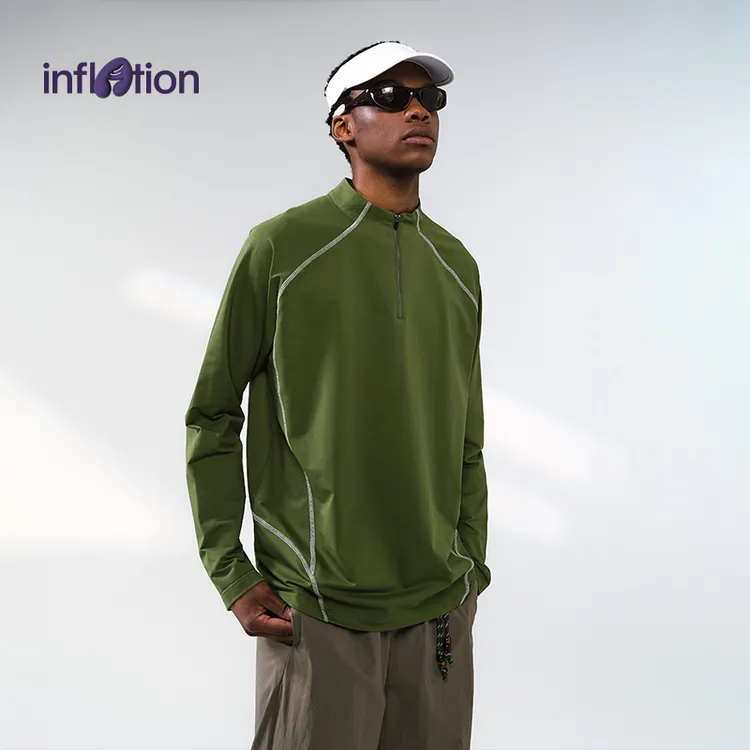 膨胀潮牌山系仿梭织长袖T恤25秋季新品户外防风高领半拉链打底衫