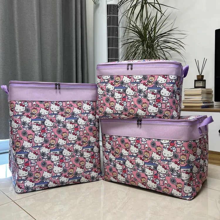 紫色kt猫钢圈拉链被子收纳袋衣服衣物整理搬家打包收纳筐大容量