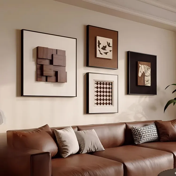 塞纳左岸立体实木客厅背景墙挂画法式复古砂岩高级感画新房装饰品