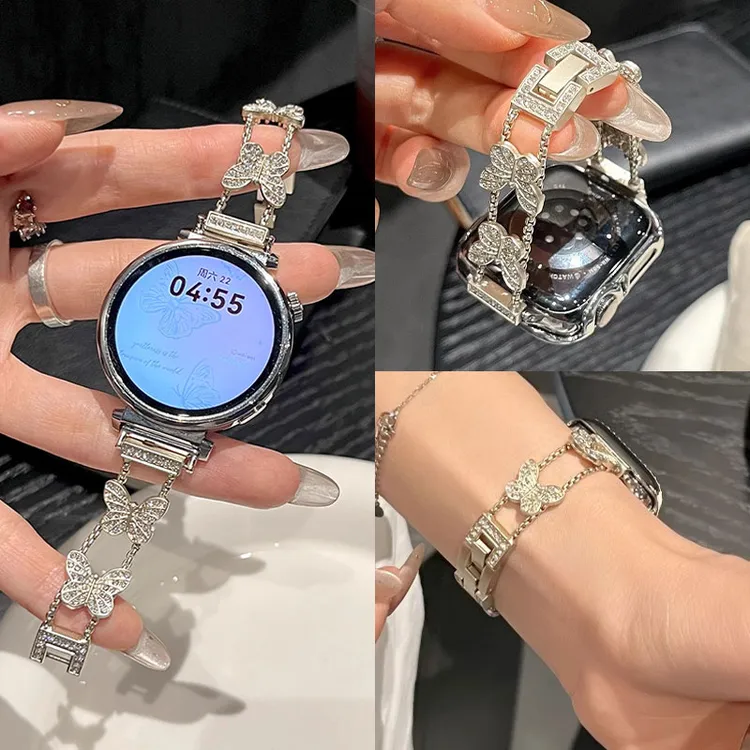 【闪钻蝴蝶】适用小米手表watch s4表带女款41mm腕带轻奢金属手链条