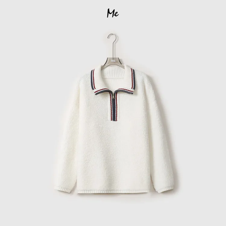 ME【颗粒毛拼色半拉链】100绵羊毛580G高领针织保暖毛衣MEQA4511
