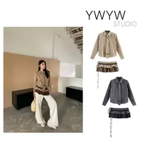 【YWYW25F/W】翻领百搭格子领带+长袖衬衫+臀帘配饰套装5666