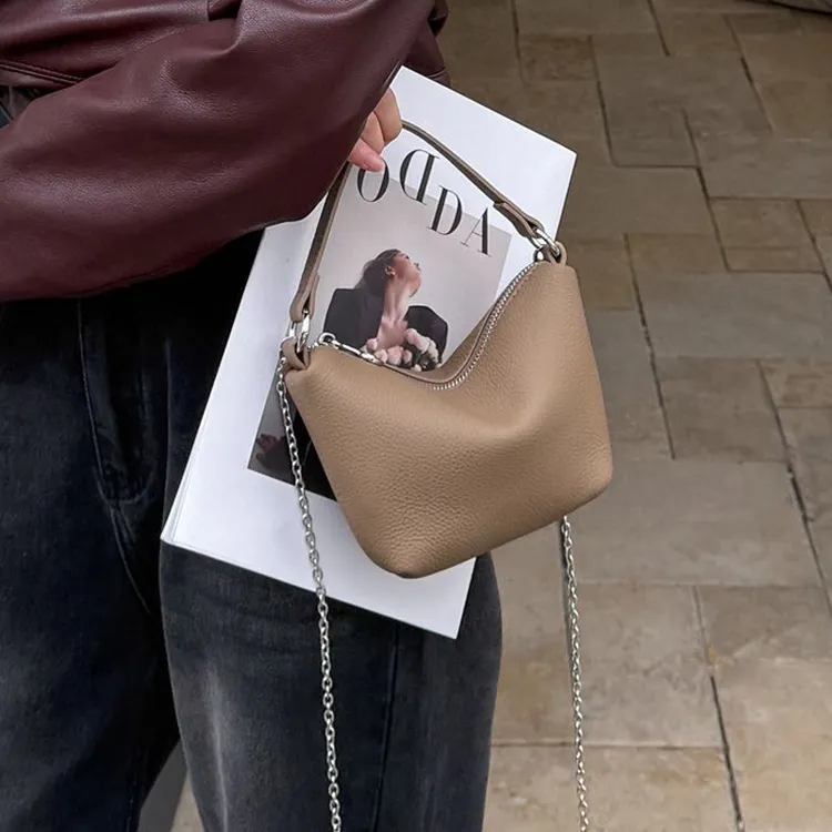 纯牛皮手提小包包手机零钱包女百搭2026春季新款真皮链条单肩小包