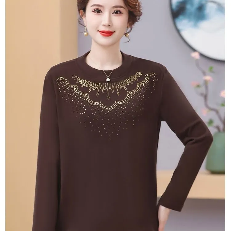 中老年妈妈套装秋装 大码德绒秋冬打底衫中老年女士洋气百搭弹力