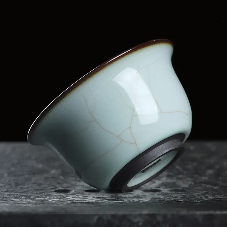 凝香阁铁胎天青汝窑大压手主人杯单个陶瓷功夫茶具青瓷品茗普洱杯