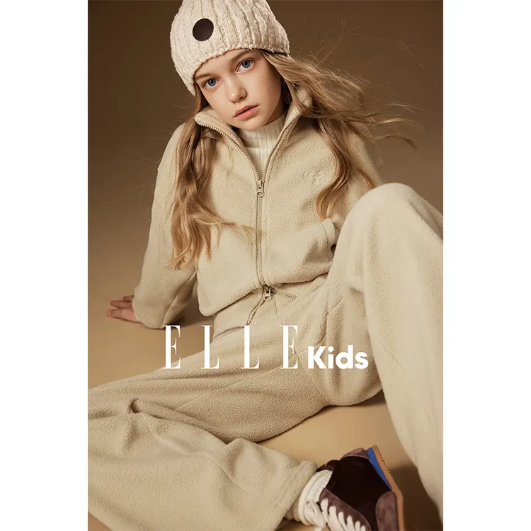 ELLE KIDS 摇粒绒刺绣立领长袖卫衣外套+脚口调节松紧腰休闲裤D2