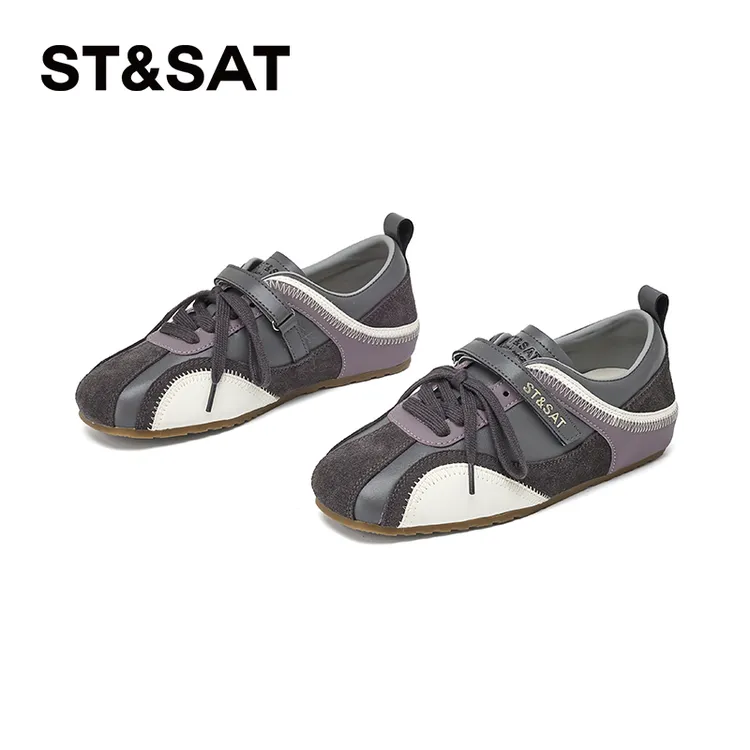 星期六时尚拼色德训鞋女2025新款轻奢鞋子真皮软底ins百搭潮牌