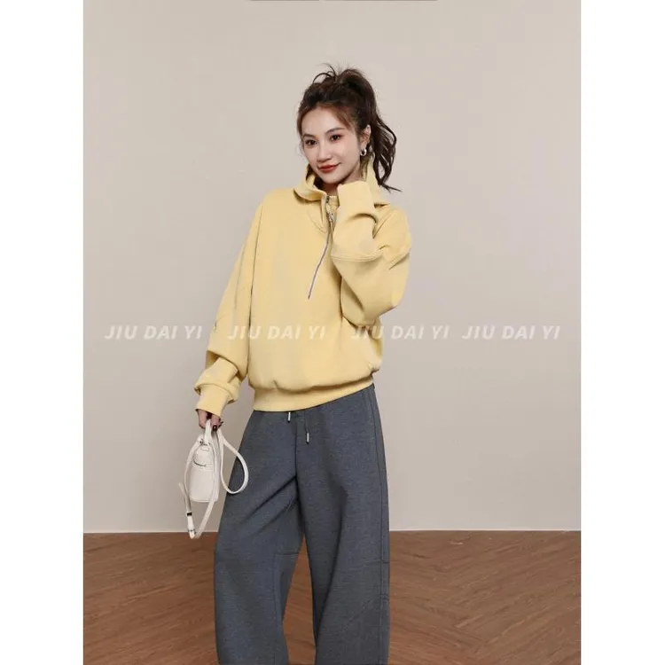 玖黛衣【告白气球】早秋纯色半拉链连帽百搭显瘦卫衣WYP44417