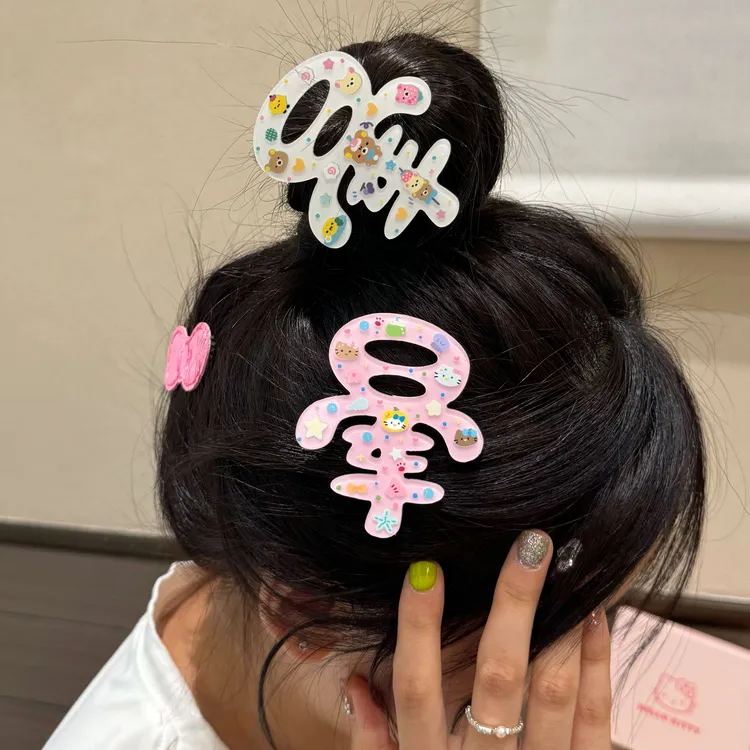 轻松熊可爱晕了发夹趣味文字甜美少女刘海夹卡通kt猫侧边夹鸭嘴夹