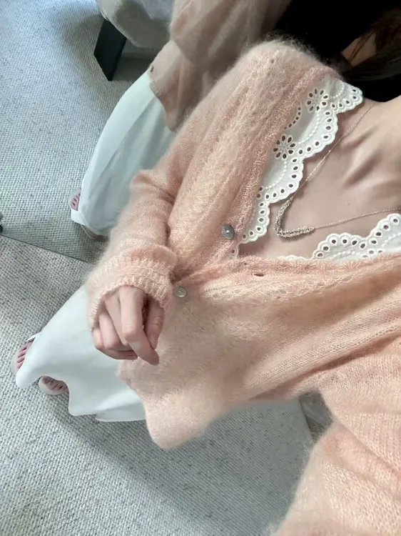 【流光风系列】超级马海毛 镂空纹理毛衣开衫