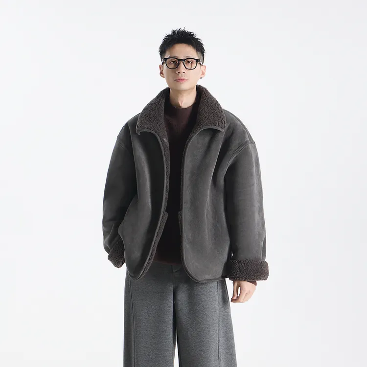 GCCDUPE77『托卡』磨绒绗线工艺双面穿皮毛一体仿麂皮绒夹克外套