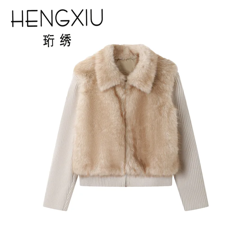 珩绣2025美式设计感气质假两件拼接针织短外套女秋冬Y-T25858