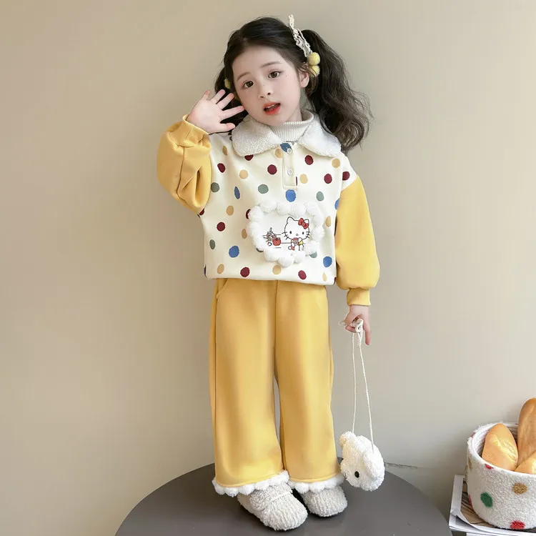 女童加绒套装秋冬2025新款韩版女宝宝卫衣洋气冬装直筒裤儿童衣服