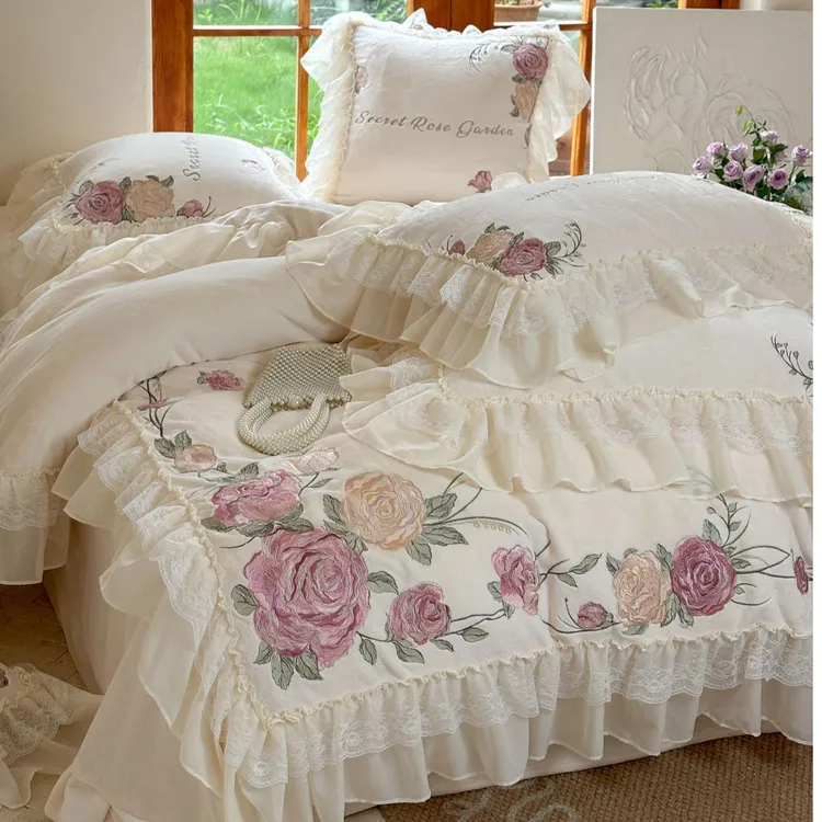 冬季保暖牛奶绒绣花床品套件保暖防寒韩式欧式床单高端床品四件套