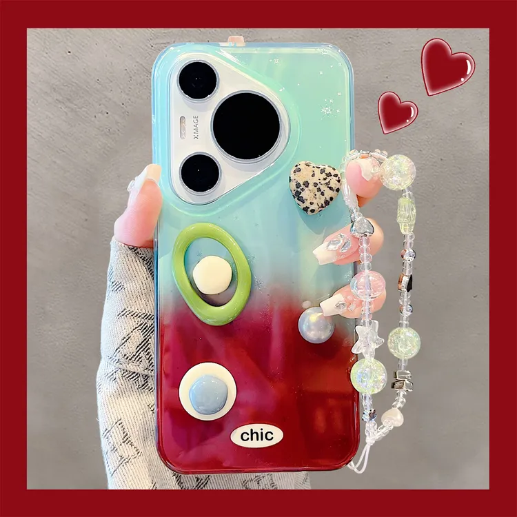 适用华为pura70pro+手机壳高级感渐变晕染立体爱心宝石pura80pro