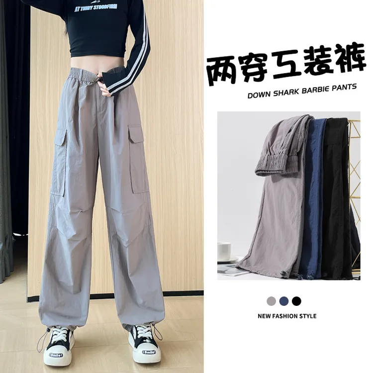 美式复古工装裤女春夏高腰直筒阔腿裤设计感宽松休闲拖地长裤3275