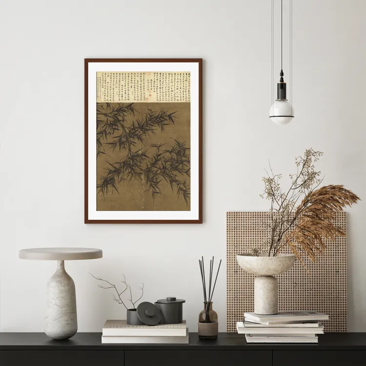 中式装饰画《墨竹图》绢本设色实木榫卯书房玄关挂画国画系列