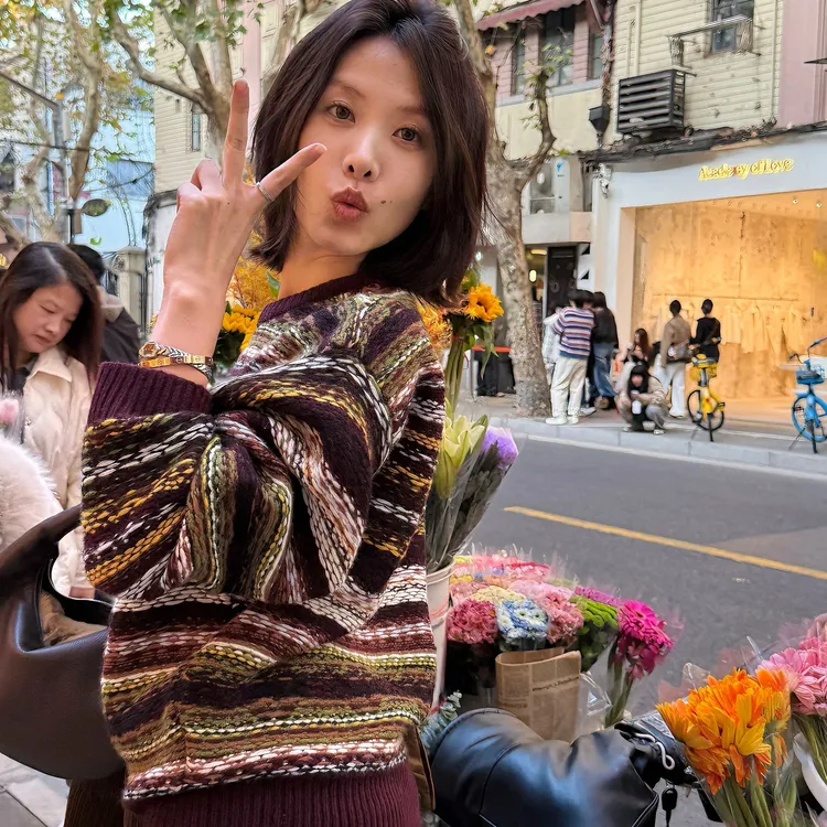 DE Mincollection彩条毛衣/费尔岛粗针虚线提花全羊毛毛衣59380