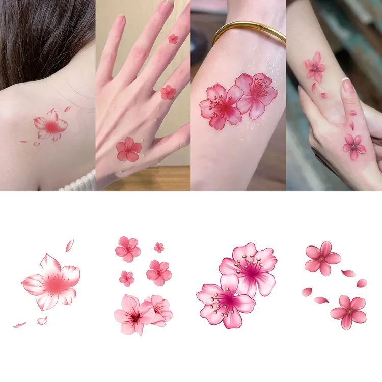 可水洗高颜值樱花纹身贴防水女持久手腕锁骨仿真性感纯欲风可水洗