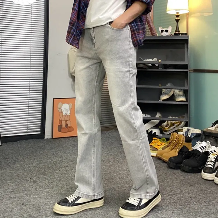 秋日穿搭vibecleanfit烟灰色直筒微喇裤修身弹力男男款牛仔裤