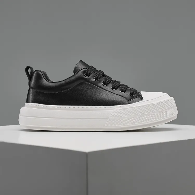 TAAIRXTO真皮小白鞋秋冬新款厚底增高板鞋透气黑色男款运动休闲风