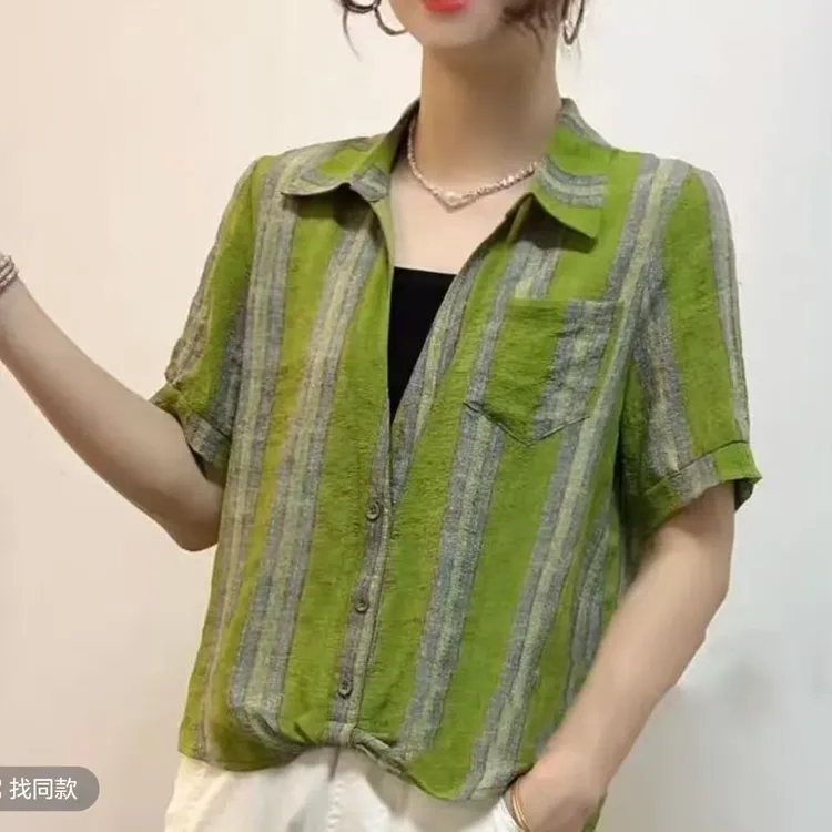 夏季新款时尚翻领洋气妈妈装宽松显瘦休闲百搭女士短袖上衣