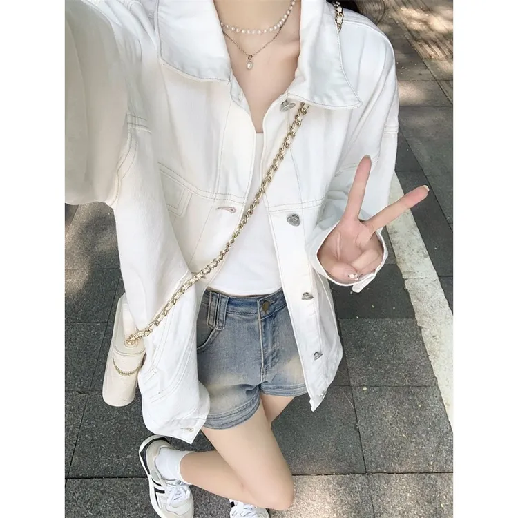 白色牛仔外套女春秋2024新款高级感超好看秋季宽松百搭夹克ins潮