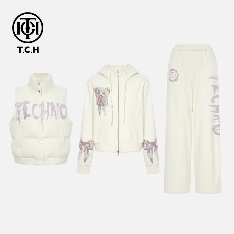 TCH私服秋冬氛围感烫钻时尚淑女气质米色套装T75C07E5042轻奢tch