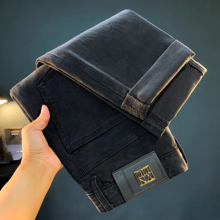 四季款黑色牛仔裤潮流百搭修身小脚长裤简约基础款小直脚高端男裤