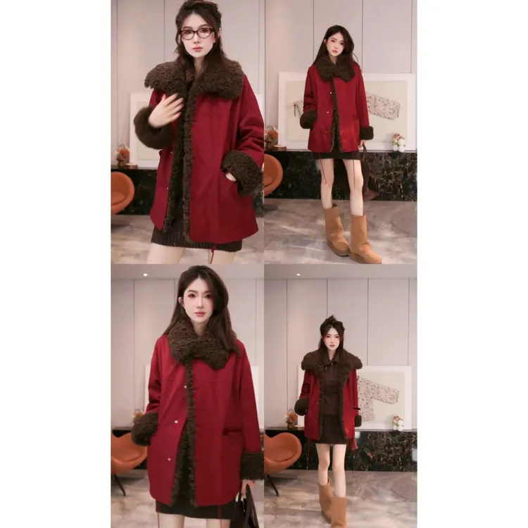 yiyiya.Guo艺艺吖【红茶拿铁】冬款羊毛派克鹅绒外套110070SS52