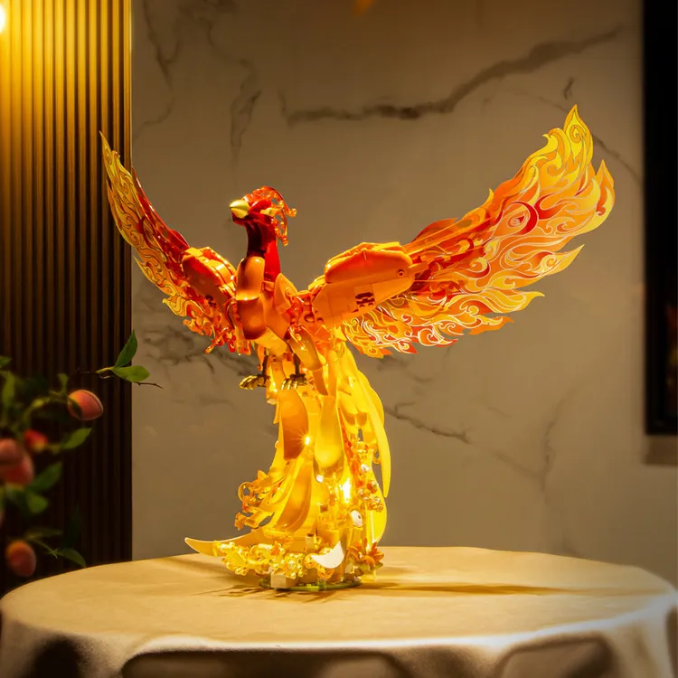 野想积木繁花凤凰灯光拼装积木玩具模型家居摆件女生高档礼物