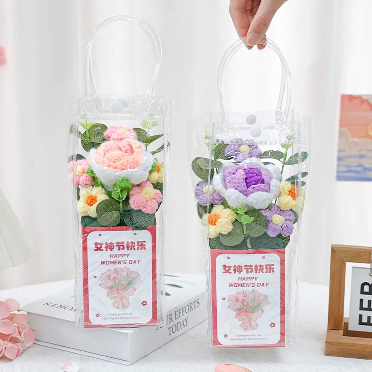 女神节手工编织仿真玫瑰毛线花束实用38妇女节礼物送员工妈妈老师