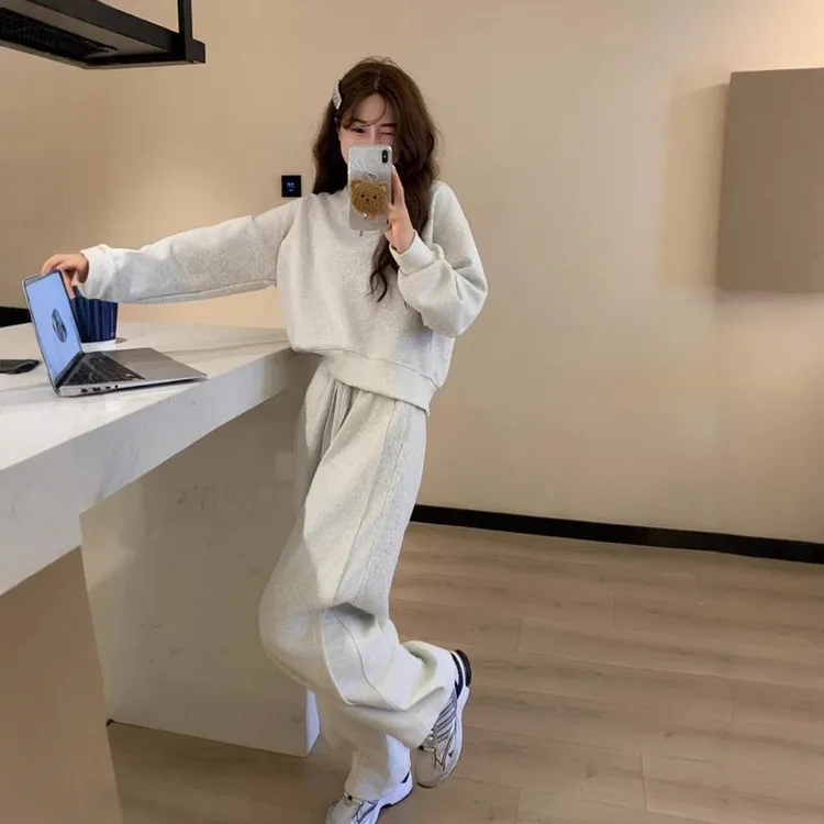 秋冬两件套韩系高级简约女圆领洋气卫衣裤香蕉套装新款春秋显瘦