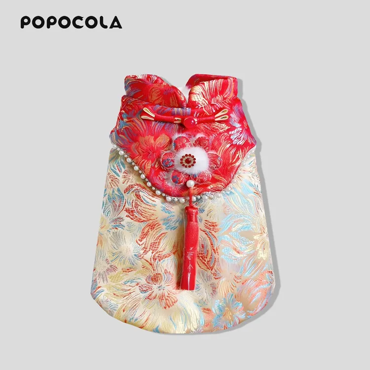 小狗狗过年喜庆衣服冬季新年战袍红色唐装中国风宠物猫咪泰迪比熊