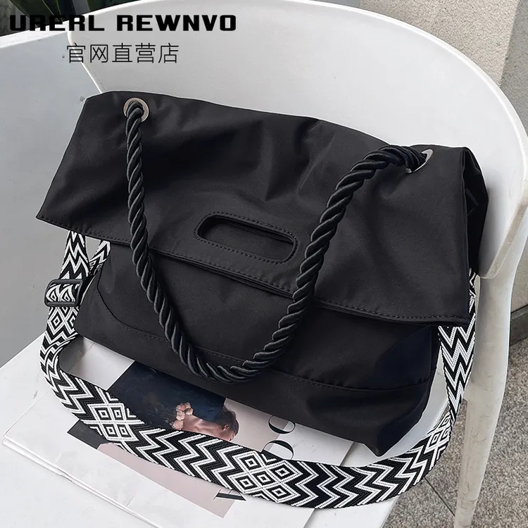 URERL REWNVO织带尼龙托特包女2025新款潮通勤大容量斜挎包大挎包