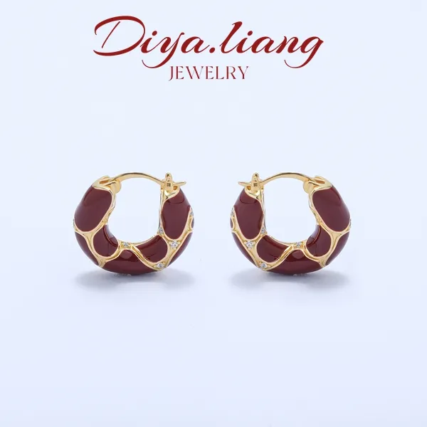 925银耳饰 梁雅帝新品【安哥拉红甜甜圈】金线缠绕设计款纯银耳饰